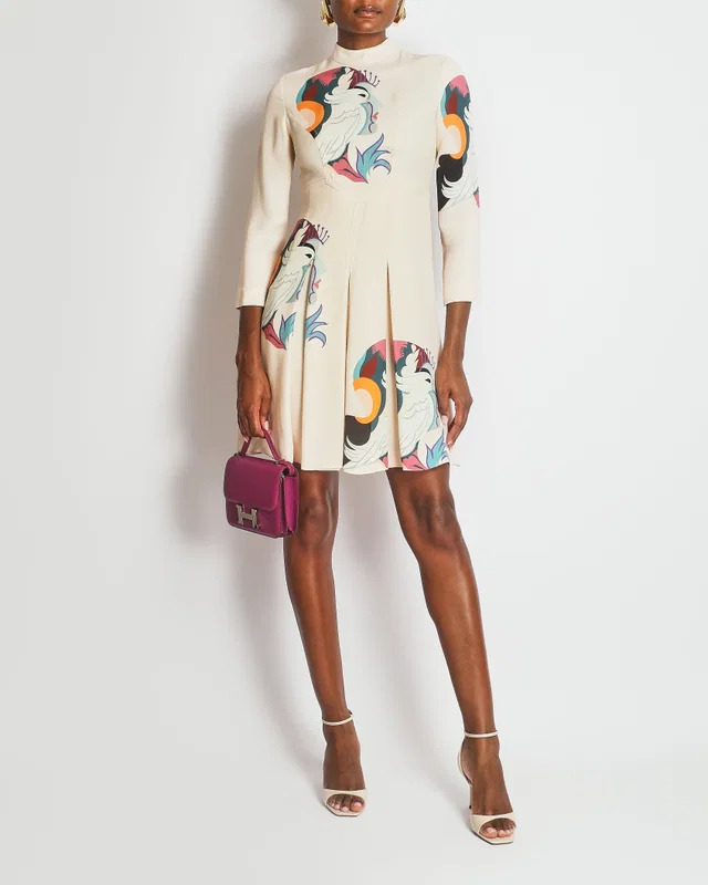 Miu Miu Cream with Colourful Prints Pleated Mini Dress Size IT 38 (UK 6) in White from Sellier