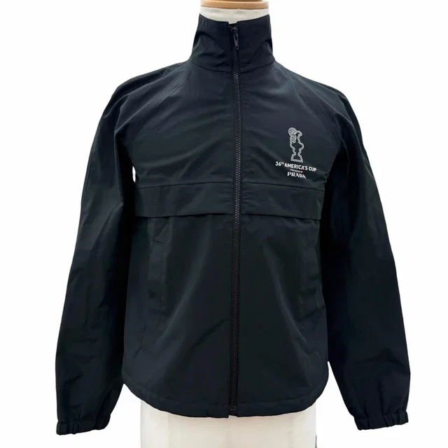 Prada America's Cup Logo Print Stand Collar Jacket Windbreaker Black XS in Black from The Reluxe