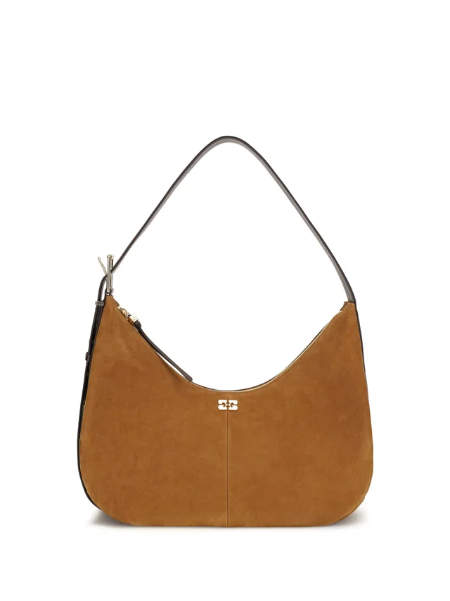 GANNI Vegan Suede Shoulder Bag — Brown Recycled Polyester in Brown Suede from HEWI