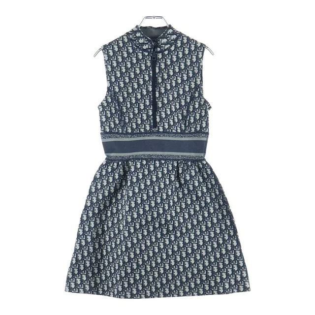 Dior Oblique Sleeveless Dress Nylon Half Zip Navy in Navy Nylon from The Reluxe