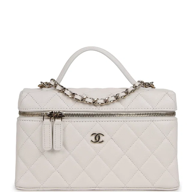 Chanel Top Handle Long Vanity Case in White Caviar leather from Madison Avenue Couture