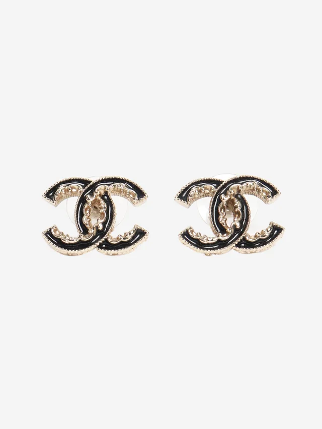 Chanel Gold and black CC chain-detail stud earrings in Black from Sign of the Times