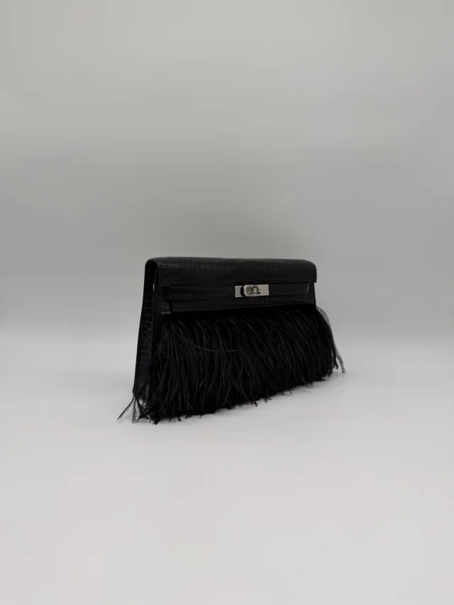 Hermès Kelly Elan Foile Black Matte Porosus Palladium Hardware in Black from Luxury Promise, photo 4 of 11