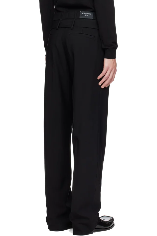 Marine Serre Black Tailored Belted Serge Trousers, photo 3 of 4 from SSENSE