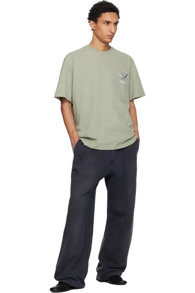 WOOYOUNGMI Khaki Flower Back Logo T-shirt, photo 4 of 4 from SSENSE