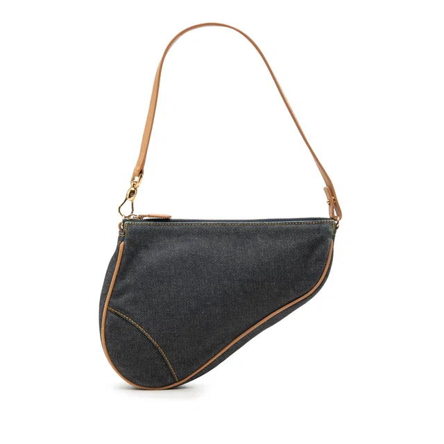Blue Dior Mini Denim Saddle Pochette Shoulder Bag in Blue Denim from Designer Revival