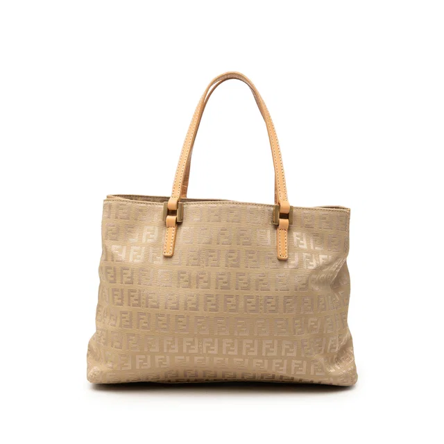 Beige Fendi Zucchino Canvas Shopping Tote in Beige Canvas from Designer Revival