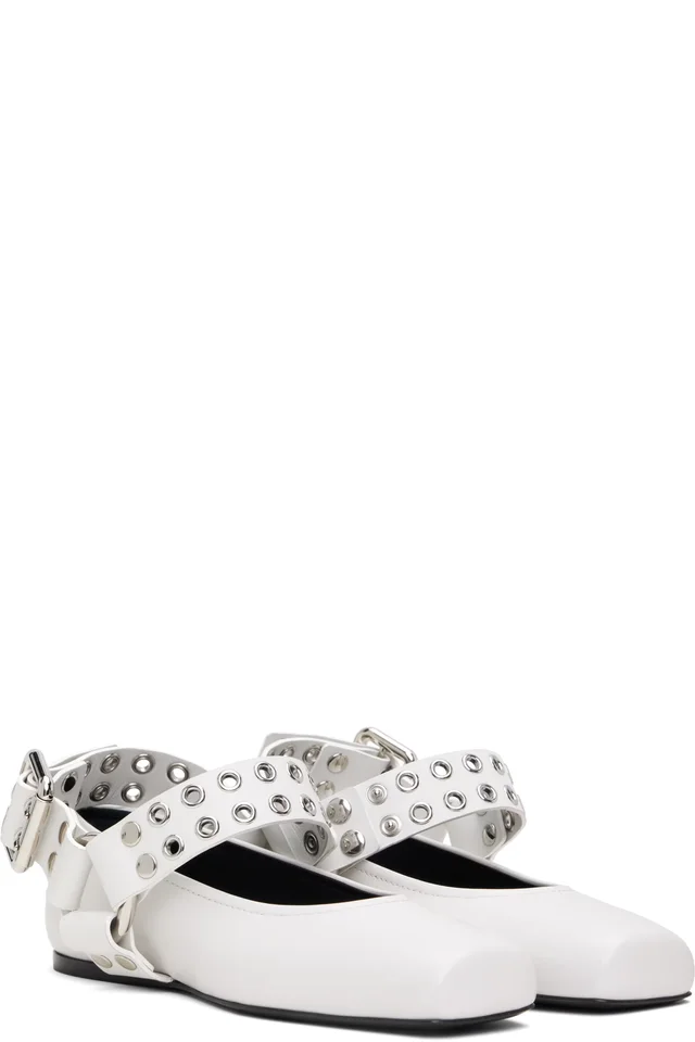 ALAÏA White Biker Ballerina Flats, photo 4 of 4 from SSENSE