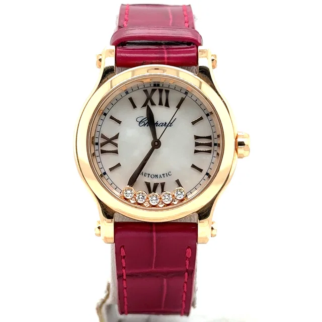 Chopard Happy Sport Diamond Mother of Pearl Dial Ladies Watch 274893-5009 in blue|black|gold|pink Crocodile from Jomashop.com