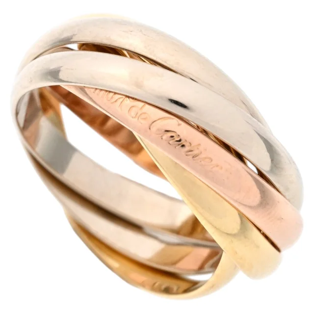 Cartier 18K 5-Trinity Ring #55 Yellow Gold/Pink Gold/White Gold in White from VINTAGE QOO TOKYO