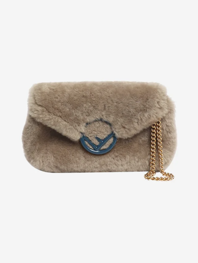 Fendi Taupe shearling belt bag in Taupe Leather from Sign of the Times