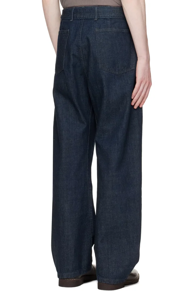LEMAIRE Navy Twisted Belted Jeans, photo 3 of 4 from SSENSE