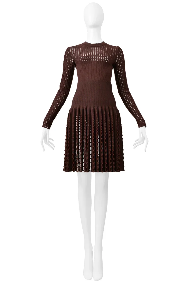 Alaïa Brown Laser Cut Fancy Knit Dress in Brown Wool from Resurrection Vintage, photo 8 of 12
