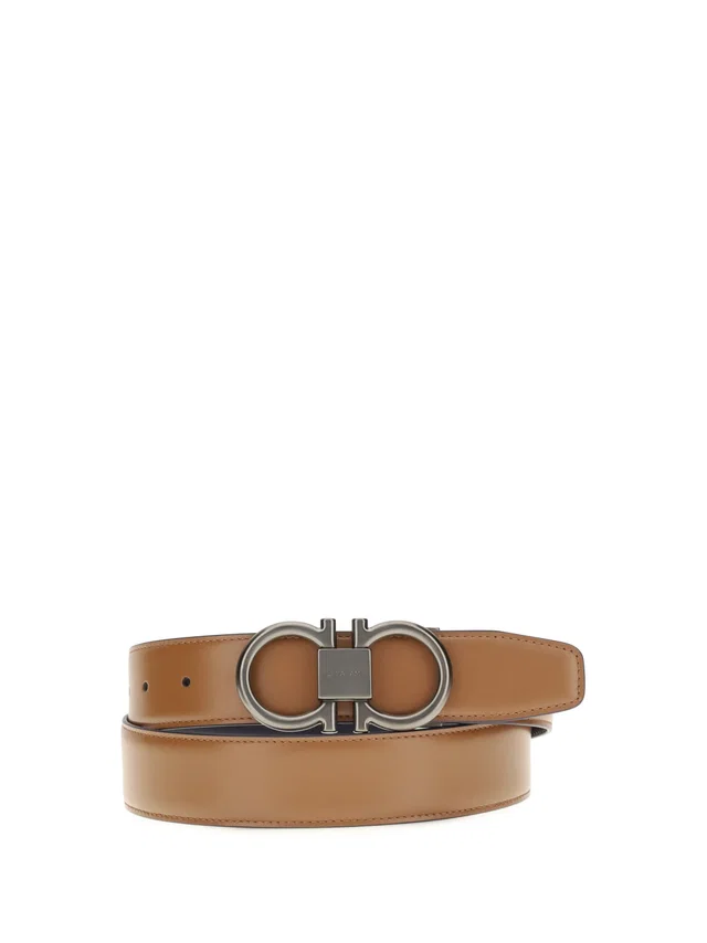 Ferragamo Reversible Leather Gancini Belt — Beige Calf Bos Taurus in Beige Leather from HEWI