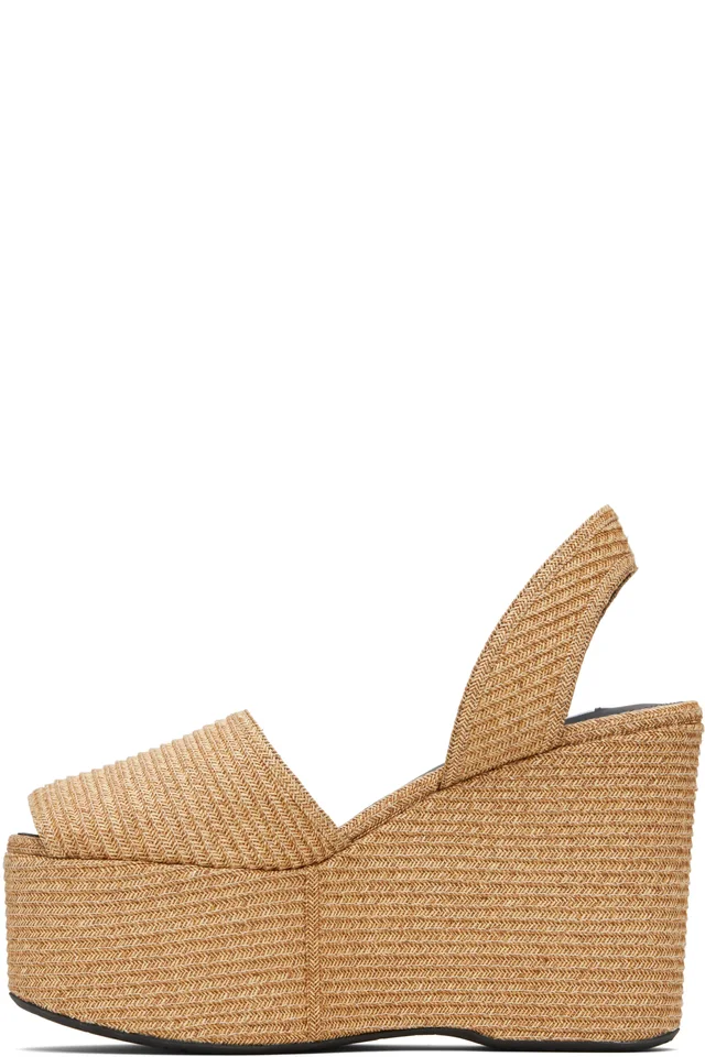 ALAÏA Beige Wedge Paper Straw Heeled Sandals, photo 3 of 4 from SSENSE