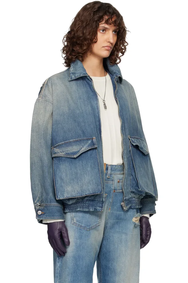 MM6 Maison Margiela Blue Flap Pocket Denim Jacket, photo 2 of 4 from SSENSE