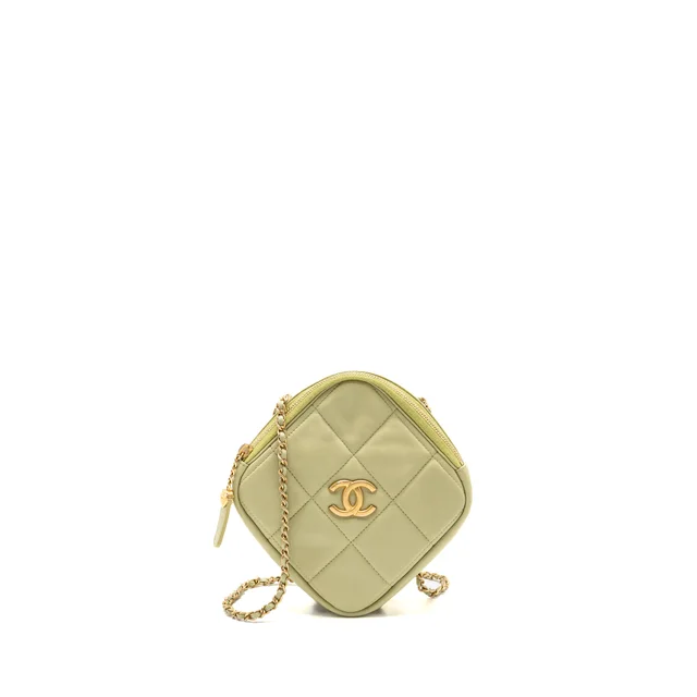Chanel 20a Diamond Shape Crossbody Bag Quilted Lambskin Light Green GHW in Green Lambskin from EMIER