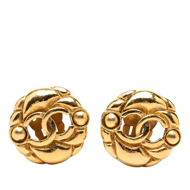 Gold Chanel CC Gold Plated Clip On Earrings in Gold from Designer Revival