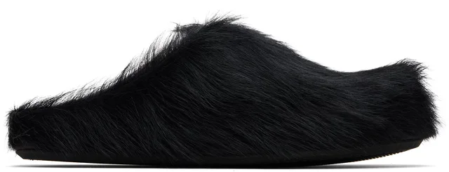 Marni Black Long Hair Calfskin Fussbett Sabot Loafers, photo 6 of 10 from SSENSE
