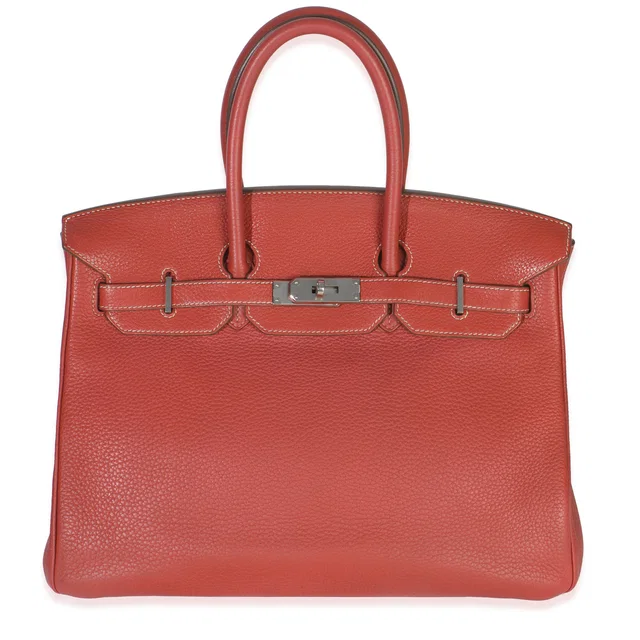 Hermès Sanguine White Clemence Verso Birkin 35 Phw Pink Leather Handbag in White Clemence leather from HEWI