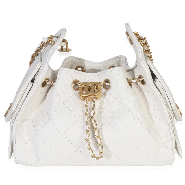 Chanel White Quilted Caviar Mini 25 Hobo Handbag Leather in White Caviar leather from HEWI