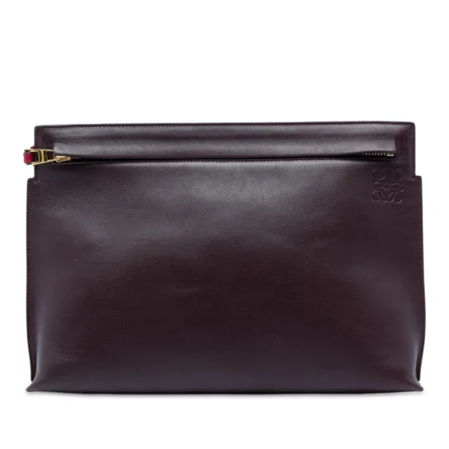 Red LOEWE Bicolor Leather Anagram T Pouch Clutch Bag in Red Leather from Designer Revival
