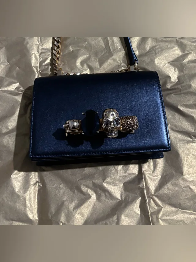 Alexander McQueen Black Leather Crossbody With Gold Skull And Jewel in black|gold Leather from Poshmark