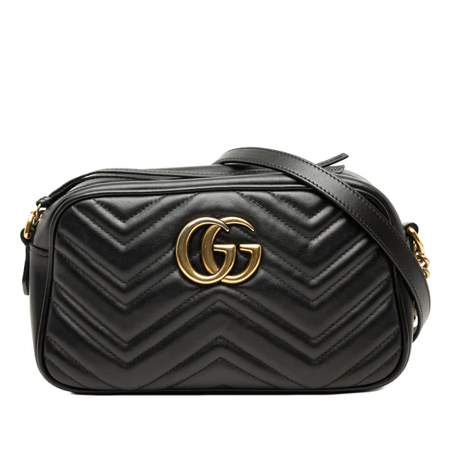Black Gucci Small GG Marmont Matelasse Calfskin Crossbody in Black Calfskin from Designer Revival