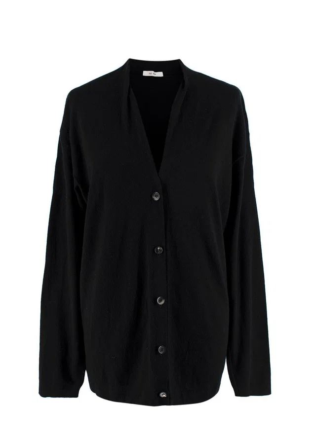 The Row Black Fine Knit Wool Cardigan in Black Wool from HEWI