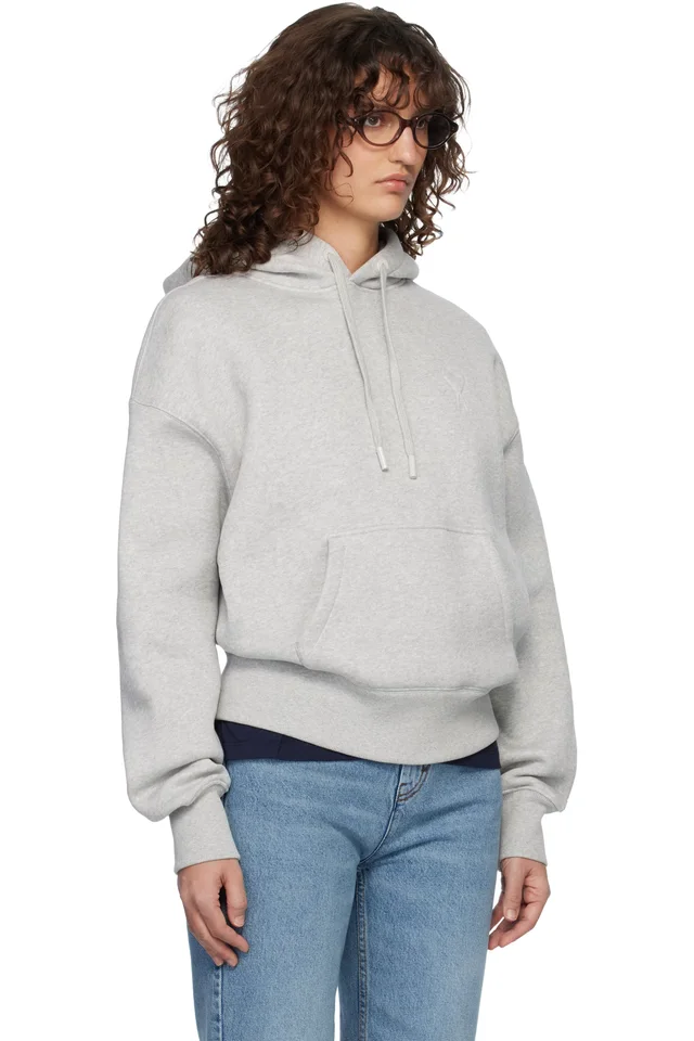 AMI Paris Gray Cotton Embossed Ami de Coeur Hoodie, photo 2 of 4 from SSENSE