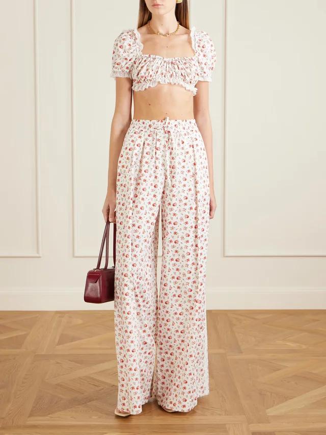 DOLCE&GABBANA Cropped printed lace-trimmed cotton-blend poplin top in White, photo 2 of 2 from NET-A-PORTER (Canada)