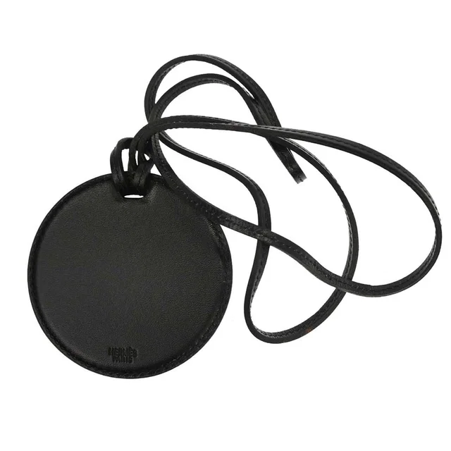 Hermès Pendant Necklace Black Leather Mirror in Black Leather from AMORE Vintage Tokyo