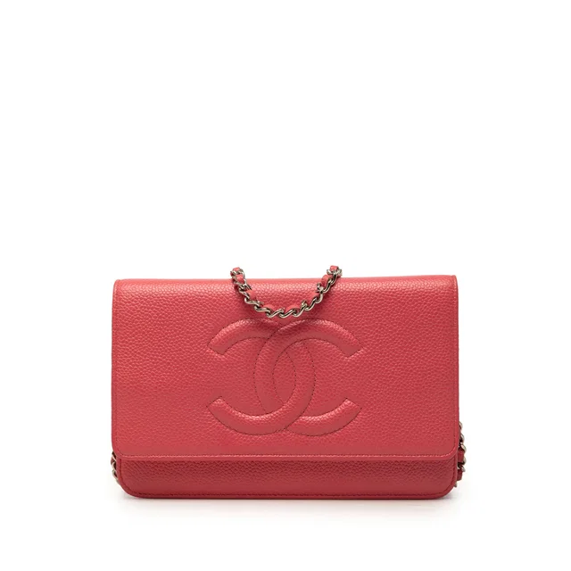 Pink Chanel CC Caviar Wallet On Chain Crossbody Bag in Pink Caviar leather from Designer Revival