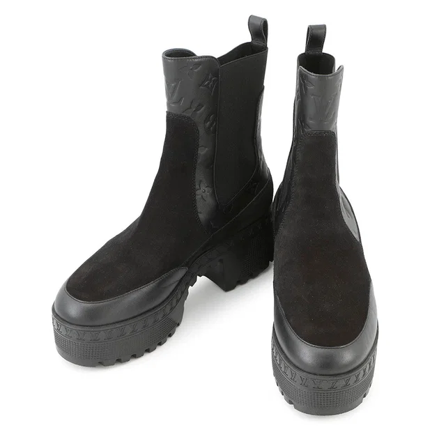 Louis Vuitton Laureate Boots Black1AC7W0 Monogram Empreinte Leather Suede Size 38 in Suede from GALLERY RARE