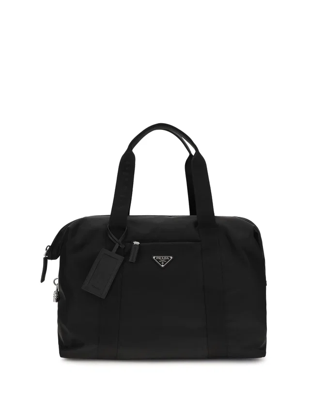 Prada Re-Nylon And Saffiano Leather Top Handle Bag — Black in Black Saffiano leather from HEWI