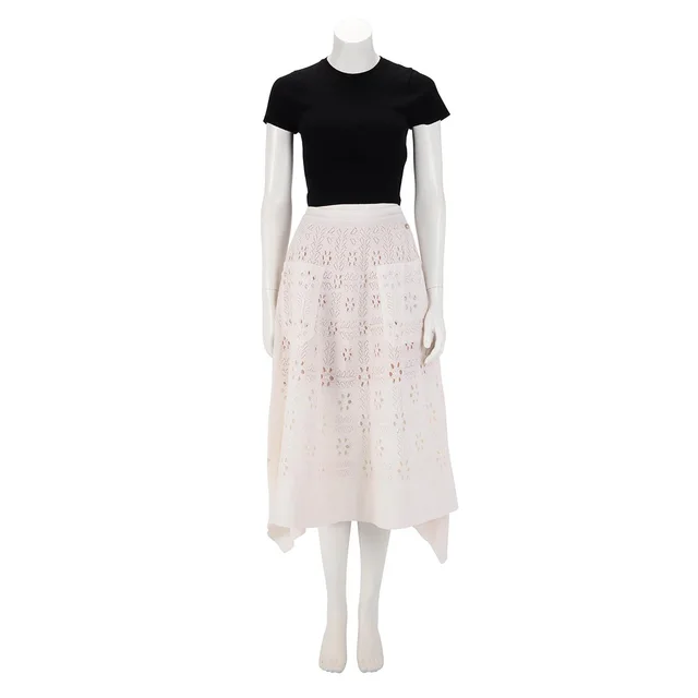 Chanel Lace Knit A-Line Skirt FR 40 in Ecru Silk from Blue Spinach
