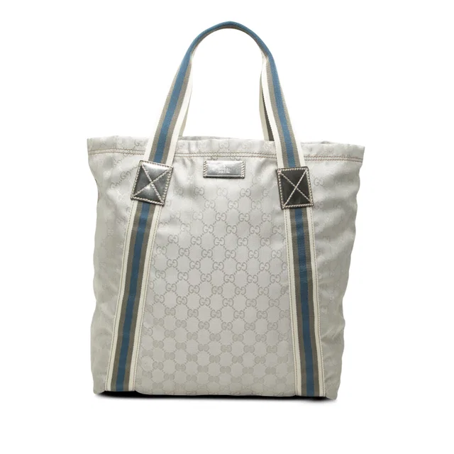 Grey Gucci GG Canvas Web Tote in Grey Canvas from Designer Revival