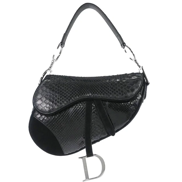 Dior Black Python Saddle Handbag in Black Python from AMORE Vintage Tokyo