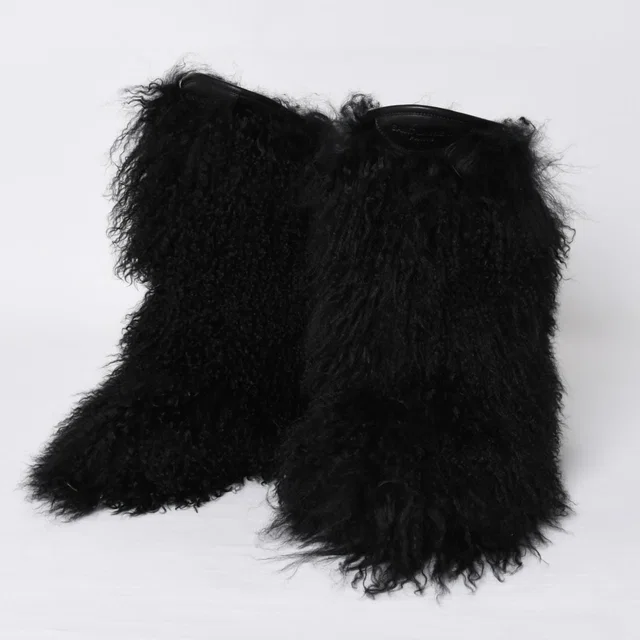 Saint Laurent Fur Boots Black Furry Mongolian Lamb Ankle in Black from The Reluxe