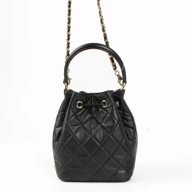 Chanel 26P Black Mini Bucket Bag With Chain in Black Leather from Labellov, photo 4 of 8