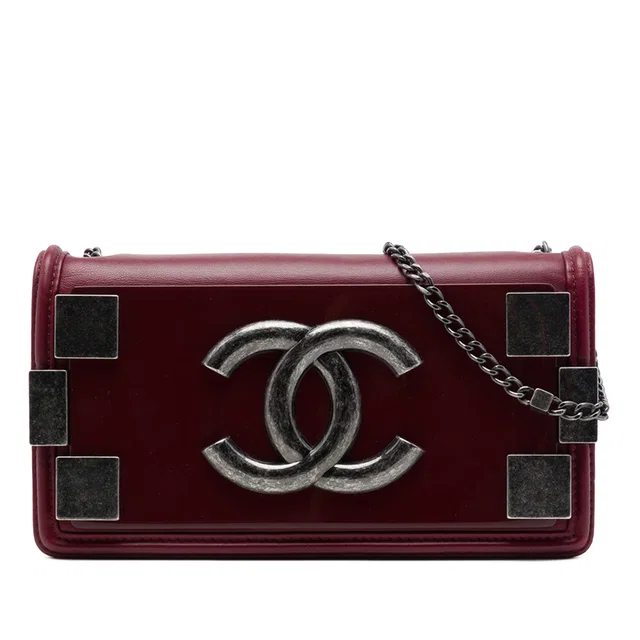 Red Chanel Lambskin and Acrylic Boy Brick Horizontal Flap Crossbody Bag in Red Lambskin from Designer Revival
