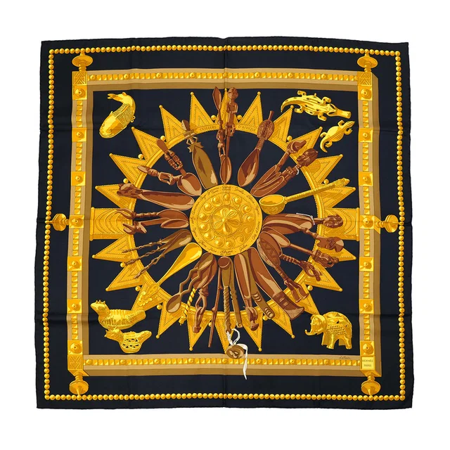 Hermès Carre 90 Cuillers D‘Afrique Scarf Silk Black Yellow Silk in Black Silk from Luxury Promise