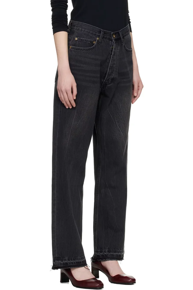 TONYWACK Black Frayed Hem Loose Straight Denim Jeans, photo 2 of 4 from SSENSE