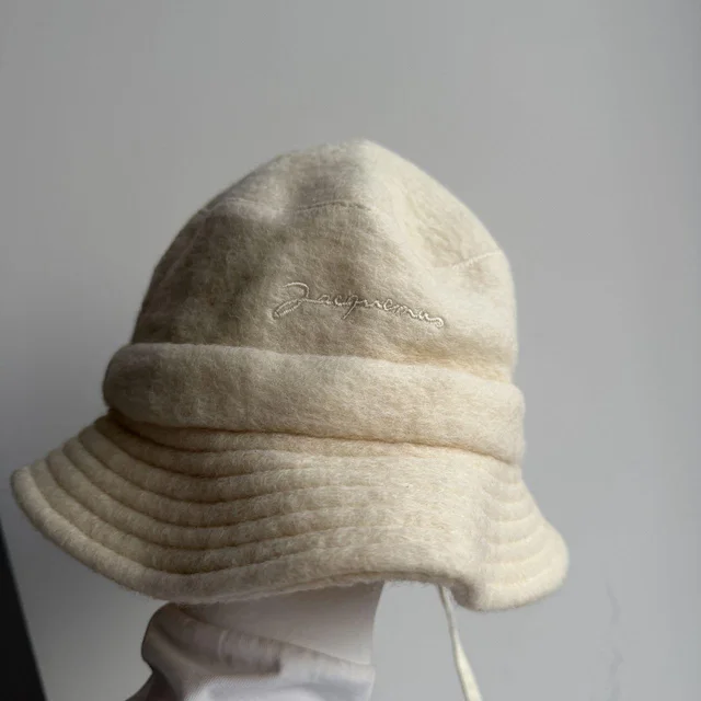 Jacquemus Women's Bucket hats - Cream in White from Depop, photo 3 of 7