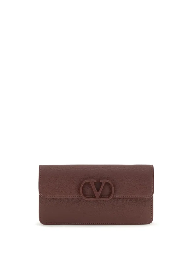 Valentino Garavani Grainy Calfskin Chain Wallet — Brown Calf Leather Bos Taurus in Brown Calfskin from HEWI