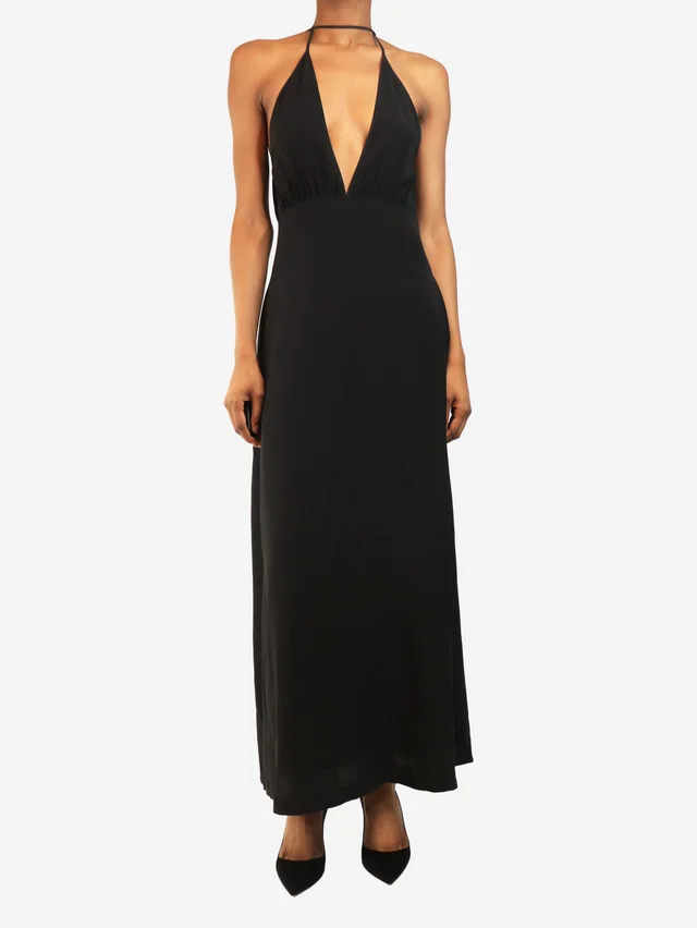 TOTEME Black silk v-nike midi dress - size UK 6 in Black Silk from Sign of the Times