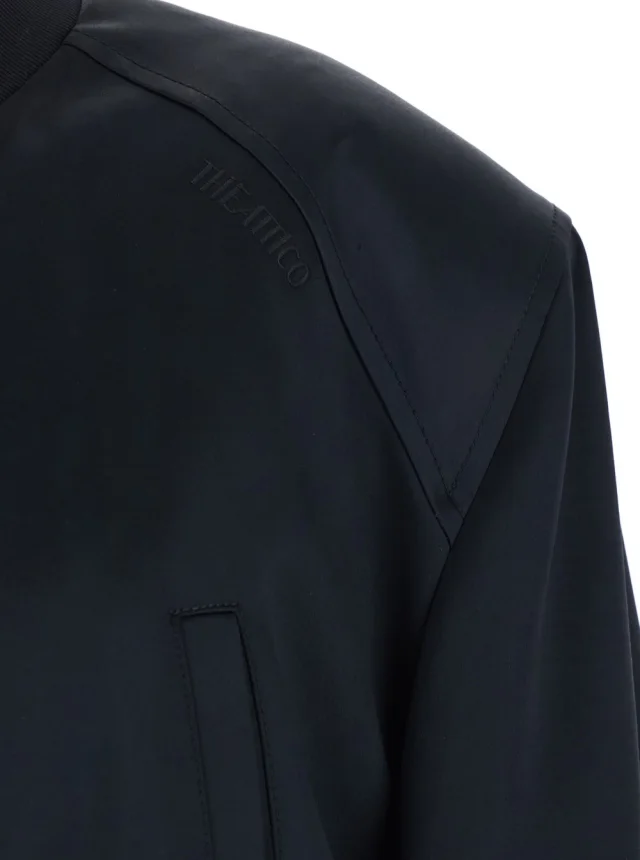 The attico Short Bomber Jacket with Tone-on-Tone Logo Embroidery on the Front in Black Viscose for Women in Black 100% Viscose, photo 5 of 6 from Gaudenzi Boutique