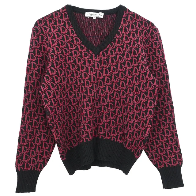 Dior Top Sweater Trotter Black Pink #M in Black Wool from AMORE Vintage Tokyo