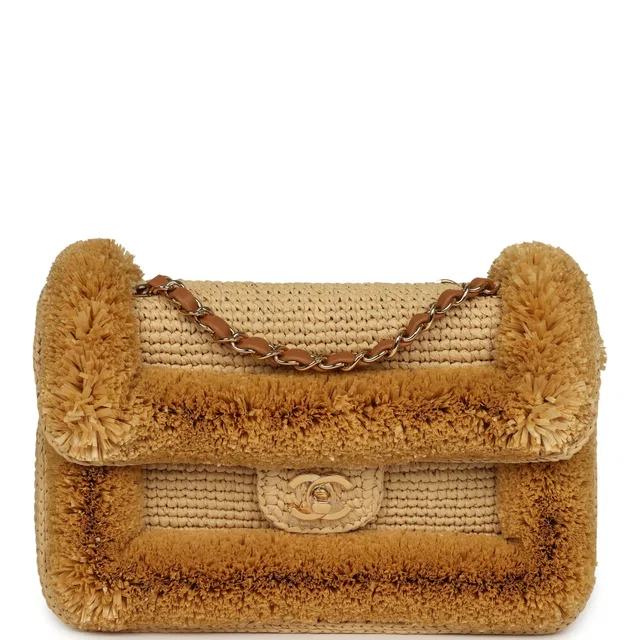 Chanel Medium "Fluffy Raffia" Flap Bag Beige Raffia Gold Hardware in Beige Raffia from Madison Avenue Couture