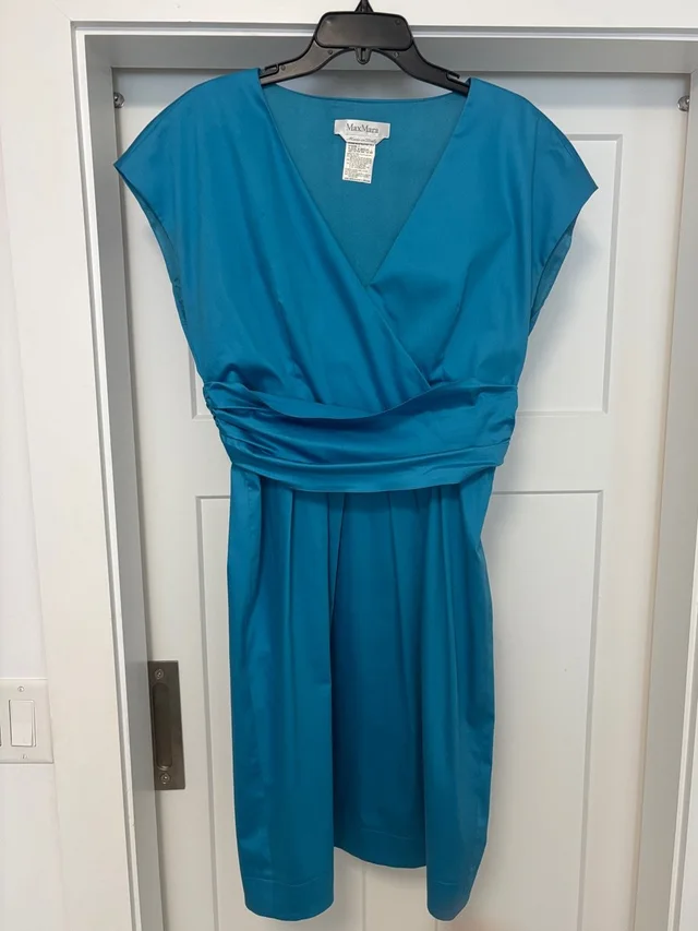 Max Mara Teal Wrap-Front Midi Dress in blue from Poshmark
